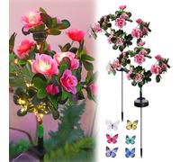 Memorial Garden Bloom Lights- Featuring Ultra-Realistic Artificial Petals, Solar-Powered & Weatherproof, 7 Heads IP65 LED Azalea Flower Stakes for Cemetery, Yard and Lawn (Warm Light,2 * Pink)