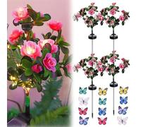 Memorial Garden Bloom Lights- Featuring Ultra-Realistic Artificial Petals, Solar-Powered & Weatherproof, 7 Heads IP65 LED Azalea Flower Stakes for Cemetery, Yard and Lawn (Colored Light,4 * Pink)