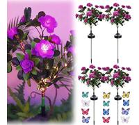 Memorial Garden Bloom Lights- Featuring Ultra-Realistic Artificial Petals, Solar-Powered & Weatherproof, 7 Heads IP65 LED Azalea Flower Stakes for Cemetery, Yard and Lawn (Warm Light,4 * Purple)