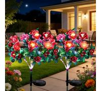 Memorial Garden Bloom Lights - Featuring Ultra-Realistic Artificial Petals, Solar-Powered & Weatherproof, Solar LED Azalea Flowers Stake Light for Yard Patio Pathway Lawn Fence Cemetery (2Pcs-Red)