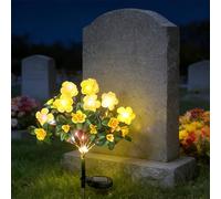 Memorial Garden Bloom Lights - Featuring Ultra-Realistic Artificial Petals, Solar-Powered & Weatherproof, Solar Azalea Flower Decor Stake Lights Outdoor for Cemetery Gravesite Yard Patio (Yellow)