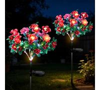 Memorial Garden Bloom Lights - Solar Powered Outdoor Flower Stakes, Featuring Ultra-Realistic Artificial Petals, Solar Azalea Flowers Light for Yard Lawn Decor Weatherproof (Red*2, Colored Light)