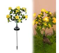 Memorial Garden Bloom Lights - Solar Powered Outdoor Flower Stakes, Ultra-Realistic Artificial Petals, Weatherproof Outside Yard Patio Lawn Decor (Yellow)