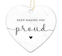 Memorial Gift, Keep Making Him Proud Memorial Ceramic Pendants, Grave Decorations In Memoriam, Hanging Heart with Word Bereavement Keepsake for Loss of Loved One Sympathy Gift