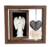 Memorial Gift Photo Frame, Thinking of You Gifts, Bereavement Sympathy Gift, Rotating Wooden Picture Frames with 2 Heart-Shaped Pendants, Double Sided Display Fits 4x6 Photos(Walnut)