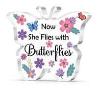 Memorial Gifts Butterfly Shaped Acrylic Plaque Sympathy Remembrance Gifts Desk Decorative Sign Bereavement Gift for Loss of Dad Mum Husband Condolence Gift Home Office Desk Decor