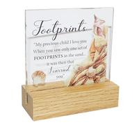 Memorial Glass Plaque on a Wooden Base - Footprints in the Sand
