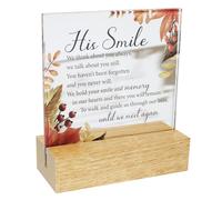 Memorial Glass Plaque on a Wooden Base - His Smile