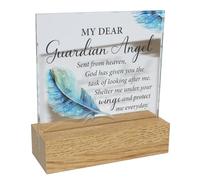 Memorial Glass Plaque on a Wooden Base - My Dear Guardian Angel