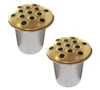 Memorial Grave Flower Pot - 12cm tall Sturdy Aluminium Grave Inserts for Headstones - Perfect for Funeral Flowers, Grave Vase (2 x Gold Lid)
