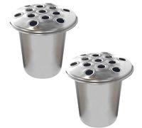 Memorial Grave Flower Pot - 12cm tall Sturdy Aluminium Grave Inserts for Headstones - Perfect for Funeral Flowers, Grave Vase (2 x Silver Lid)