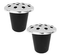 Memorial Grave Flower Pot - 12cm tall Sturdy Plastic Grave Inserts for Headstones - Perfect for Funeral Flowers, Grave Vase (2 x Silver Lid 8732)