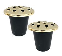 Memorial Grave Flower Pot - 12cm tall Sturdy Plastic Grave Inserts for Headstones - Perfect for Funeral Flowers, Grave Vase (2 x Gold Lid 4697)
