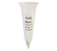Memorial Grave Flower Pot - 33cm tall Sturdy White Memorial Graveside Flower Vase with Spike anf Flower Insert (Sadly Missed 0187)