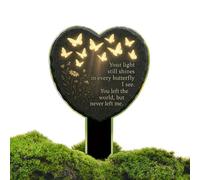Memorial Grave Markers - 12 Inch High 2D Acrylic Heart Stake, Elegant Carved Butterfly and Flower Texture Design, Durable, Weather Resistant Memorial Sign, Permanent Memory Marker for