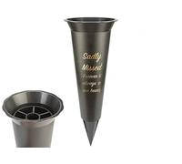 Memorial Grave Vase, Sadly Missed Forever & Always in Our Hearts, Black, Spike Base