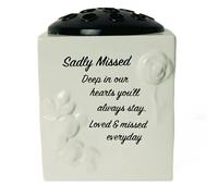 Memorial Grave Vase with Flower Holder, Sadly Missed Sentiment, White, Floral Tribute