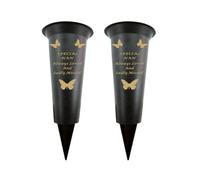 Memorial Grave Vases Ornaments Black Plastic Flower Holders - Butterfly Spike Grave Flower Vases with Funeral Verses for Your Loved Ones - Pack of 2 (Nan - Pack of 2)