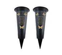 Memorial Grave Vases Ornaments Black Plastic Flower Holders - Butterfly Spike Grave Flower Vases with Funeral Verses for Your Loved Ones - Pack of 2 (Mam - Pack of 2)