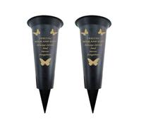 Memorial Grave Vases Ornaments Black Plastic Flower Holders - Butterfly Spike Grave Flower Vases with Funeral Verses for Your Loved Ones - Pack of 2 (Mum&DaD - Pack of 2)