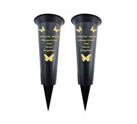 Memorial Grave Vases Ornaments Black Plastic Flower Holders - Butterfly Spike Grave Flower Vases with Funeral Verses for Your Loved Ones - Pack of 2 (Mum - Pack of 2)