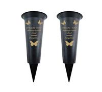 Memorial Grave Vases Ornaments Black Plastic Flower Holders - Butterfly Spike Grave Flower Vases with Funeral Verses for Your Loved Ones - Pack of 2 (Dad - Pack of 2)