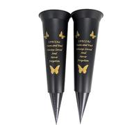 Memorial Grave Vases Ornaments Black Plastic Flower Holders - Butterfly Spike Grave Flower Vases with Funeral Verses for Your Loved Ones - Pack of 2 (Mam And Dad-Pk 2)