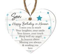 Memorial Heart Plaque - Custom Tribute for Dad, Mum, Boyfriend, Brother, Grandad, Husband, Son, Stepdad, Uncle - ‘Happy Birthday in Heaven’ Remembrance Gift (Son, Small: 10 cm (H) × 9 cm (W))