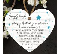 Memorial Heart Plaque - Custom Tribute for Dad, Mum, Boyfriend, Brother, Grandad, Husband, Son, Stepdad, Uncle - ‘Happy Birthday in Heaven’ Remembrance Gift (Boyfriend, Large: 23 cm (H) × 20 cm (W))