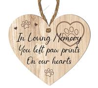 Memorial Heart Plaques for Pet Loss - "Paw Prints Left by You" and Other Touching Poems - Pet Bereavement Gifts for Dog and Cat Owners (Mdf Wood Indoor Use Only 10cm x 9cm, In loving memory)
