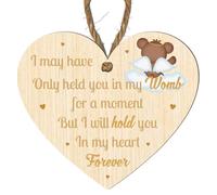 Memorial Heart-Shaped Plaque - "I May Have Only Held You in My Womb for a Moment, But I Will Hold You in My Heart Forever" - Sentimental Keepsake - Wings, Footprints, or Silhouette (Teddy On Clouds)
