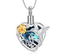 memorial jewelry Birthstone Personalized Hummingbird and Heart Cremation Urn Necklace Pendant Ashes Jewelry, Metal, stainless-steel