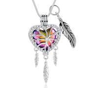 memorial jewelry Dream Catcher Urn Necklace Heart Cremation Jewelry for Ashes for Women Men Angel Wing Flower Memorial Hollow Pendant, Style 3