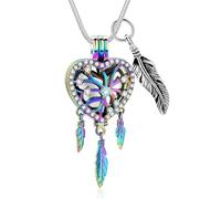 memorial jewelry Dream Catcher Urn Necklace Heart Cremation Jewelry for Ashes for Women Men Angel Wing Flower Memorial Hollow Pendant, Style 2