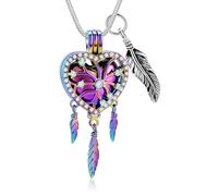 memorial jewelry Dream Catcher Urn Necklace Heart Cremation Jewelry for Ashes for Women Men Angel Wing Flower Memorial Hollow Pendant, Style 4