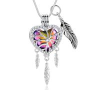 memorial jewelry Dream Catcher Urn Necklace Heart Cremation Jewelry for Ashes for Women Men Angel Wing Flower Memorial Hollow Pendant, Style 1