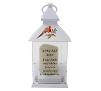Memorial Lantern Battery Operated with Robin Design and Verse (Special Son 1065)