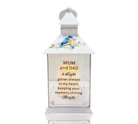 Memorial Light Up Lantern for Graveside - Bird Floral LED Candle, Weatherproof Remembrance Lantern for Loved Ones - in Loving Memory Sympathy & Bereavement Gift (Birds Lantern - Mum and Dad)