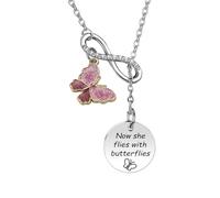 Memorial Necklace Loss Gift Now She Flies with Butterflies Necklace Dad Mom Loss Jewelry Sympathy Gift Bereavement Gift Loss Of Loved Gift, generic, Stainless Steel, No Gemstone