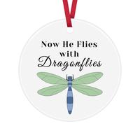 Memorial Ornament Keepsake Sign Sympathy Gift Now He Flies With Dragonflies Ornament Remembrance Bereavement Memorial Gift for Loss of Father Grandad Husband Brother Son Friend