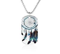 Memorial Picture Native American Dream Catcher Couple Necklace for Women Men 23.6" Chain Titanium Steel Dog Tag Necklace Personalized Pendant Lightweight Hip Hop Jewelry Keepsake Gift for Him Her