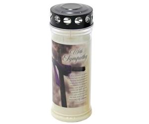 Memorial Pillar Candle with Windproof Cap with Sympathy Cross and Verse 20cm Candle with 7 Day Burn time