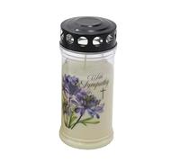 Memorial Pillar Candle with Windproof Cap with Sympathy Flowers and Verse 17cm Candle - 4 Days Burn time