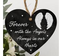 Memorial Plaque - "Forever with the Angels, Always in Our Hearts" - Elegant Sympathy Keepsake - Thoughtful Remembrance Gift for Grieving Loved Ones (Angel Wings, Large: 23 cm (H) × 20 cm (W))