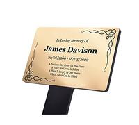 Memorial Plaque on a Black Ground Stake Grave Marker - Available in Gold Coloured Acrylic, Waterproof and hard wearing with an ELEGANT design. Shipped Globally.