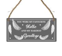 Memorial Plaque - "You Were My Favourite Hello and My Hardest Goodbye" Feather Design, Remembrance Wall Hanging, Bereavement Keepsake, Memorial Gift for Loved Ones (Small: 19 cm (H) × 9 cm (W))