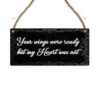 Memorial Plaque - "Your Wings Were Ready But My Heart Was Not" with Elegant Black Design, Remembrance Wall Hanging, Sympathy Gift for Loss of Loved One (Small: 19 cm (H) × 9 cm (W))