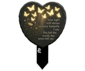 Memorial Plaques for Outdoor Use, Heart-Shaped Memorial Stake for Grave Decoration, with Hollow Butterfly Design Grave Marker Cemetery Sign for Pet Loss Mourning Garden Decoration