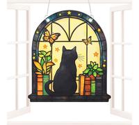 Memorial Stained Glass Cat Pendant, Acrylic Cat Window Pendant | Stained Glass Cat Light Catchers - Vivid Color Art Acrylic Pendant for Balcony, Porch, J