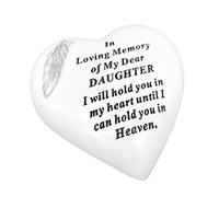 Memorial Stone Heart Plaques Grave Ornaments - Personalised Grave Decoration White & Silver Plaques with Feather- Outdoor Memorial Plaques 15 x 15cm (Daughter)